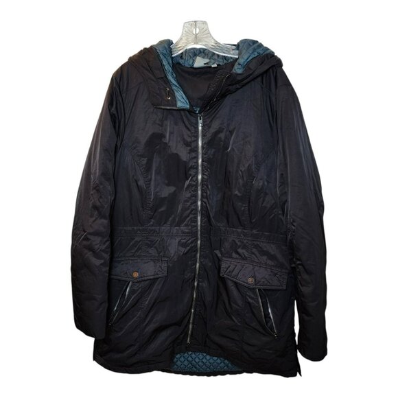 Athleta Hooded Parka Jacket Black Quilted Lined Size XL Sonoma County RN#54023